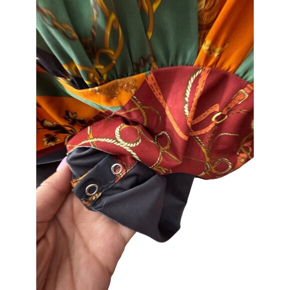 Zara Chain Print Long Sleeve Bodysuit Large Luxury Chain Royal Top Sexy Eighties - Picture 3 of 5